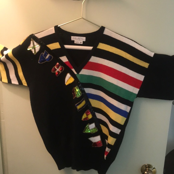 Ladies stripe and sequined sweater-half sleeve-M - Picture 1 of 5